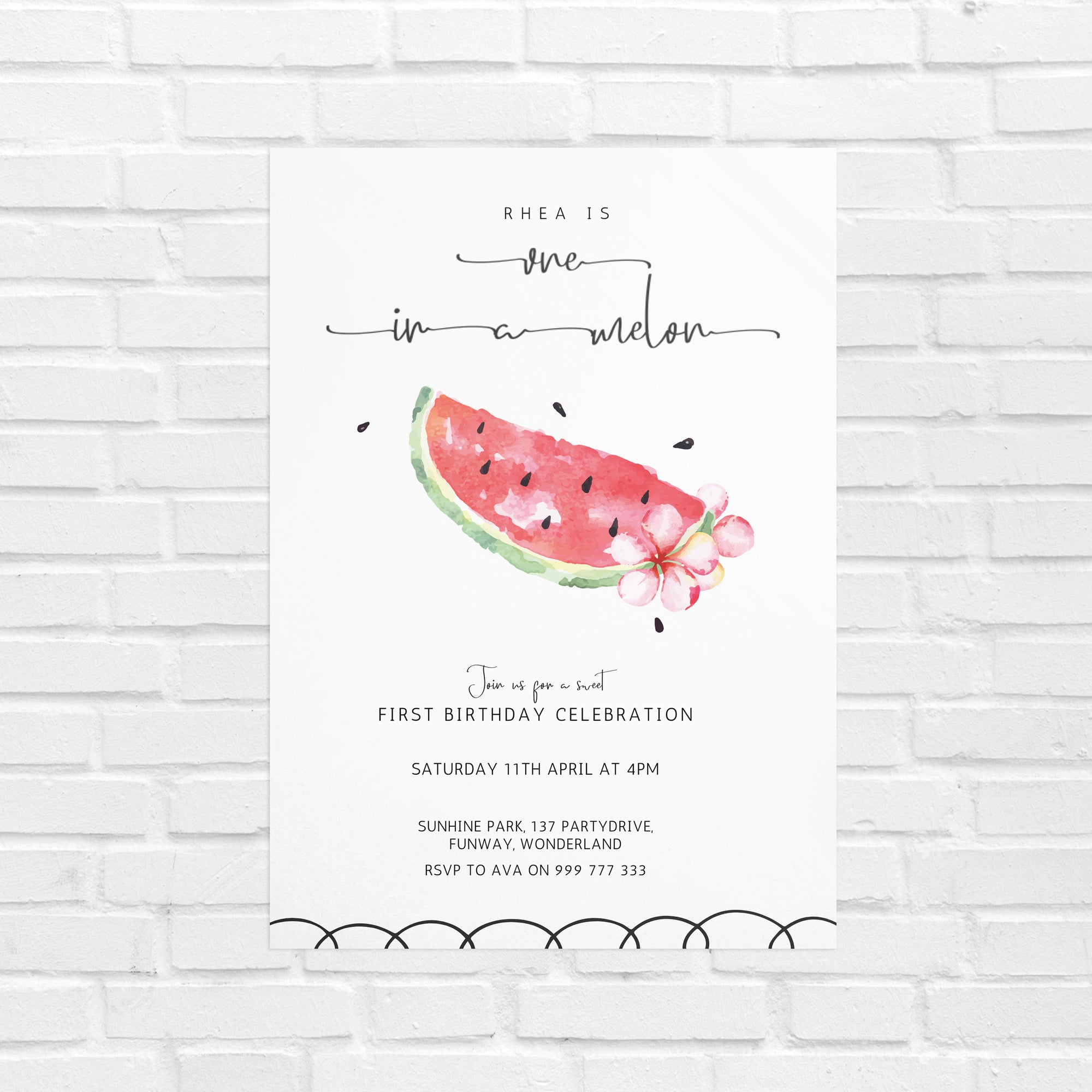 One in a Melon Birthday invitation