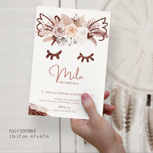 Boho 1st Birthday Invitation