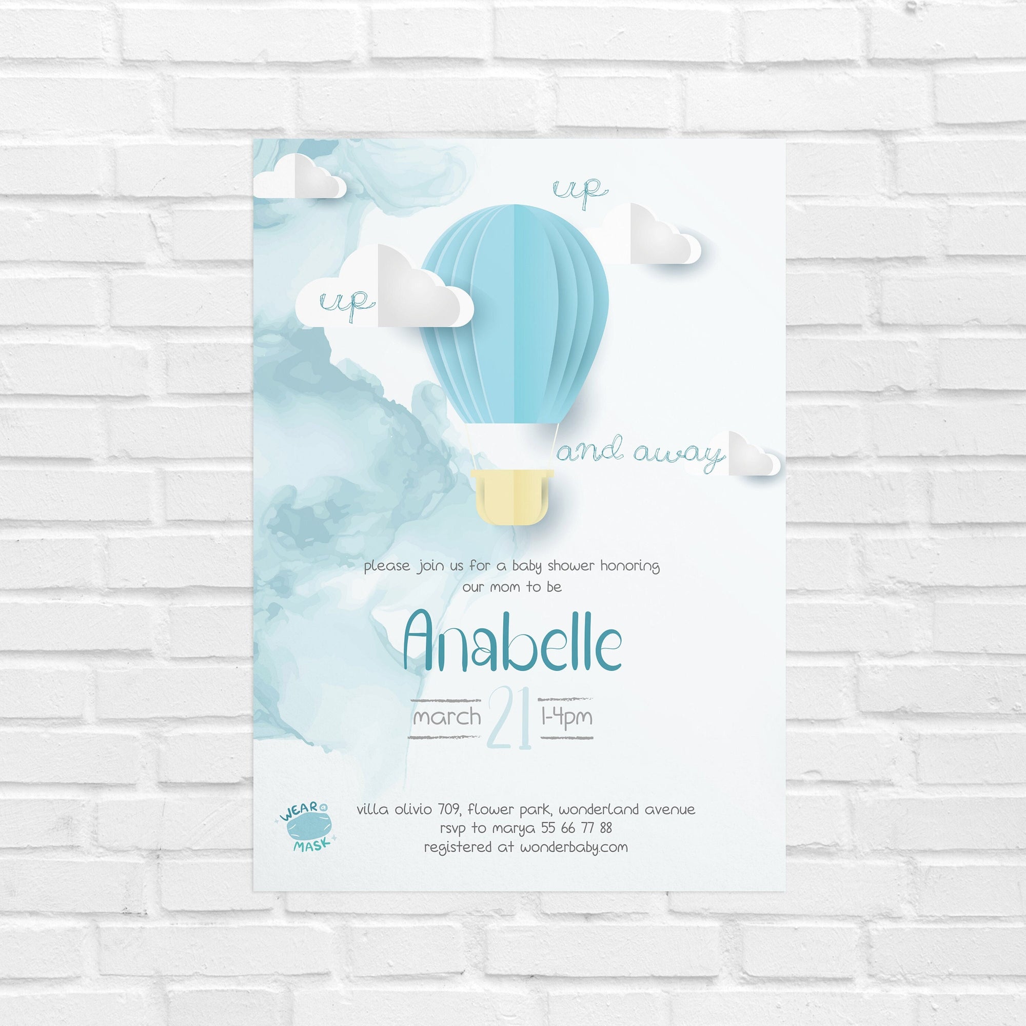 UP UP and AWAY Baby Shower Invitation