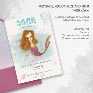 MERMAID Birthday Invitation template