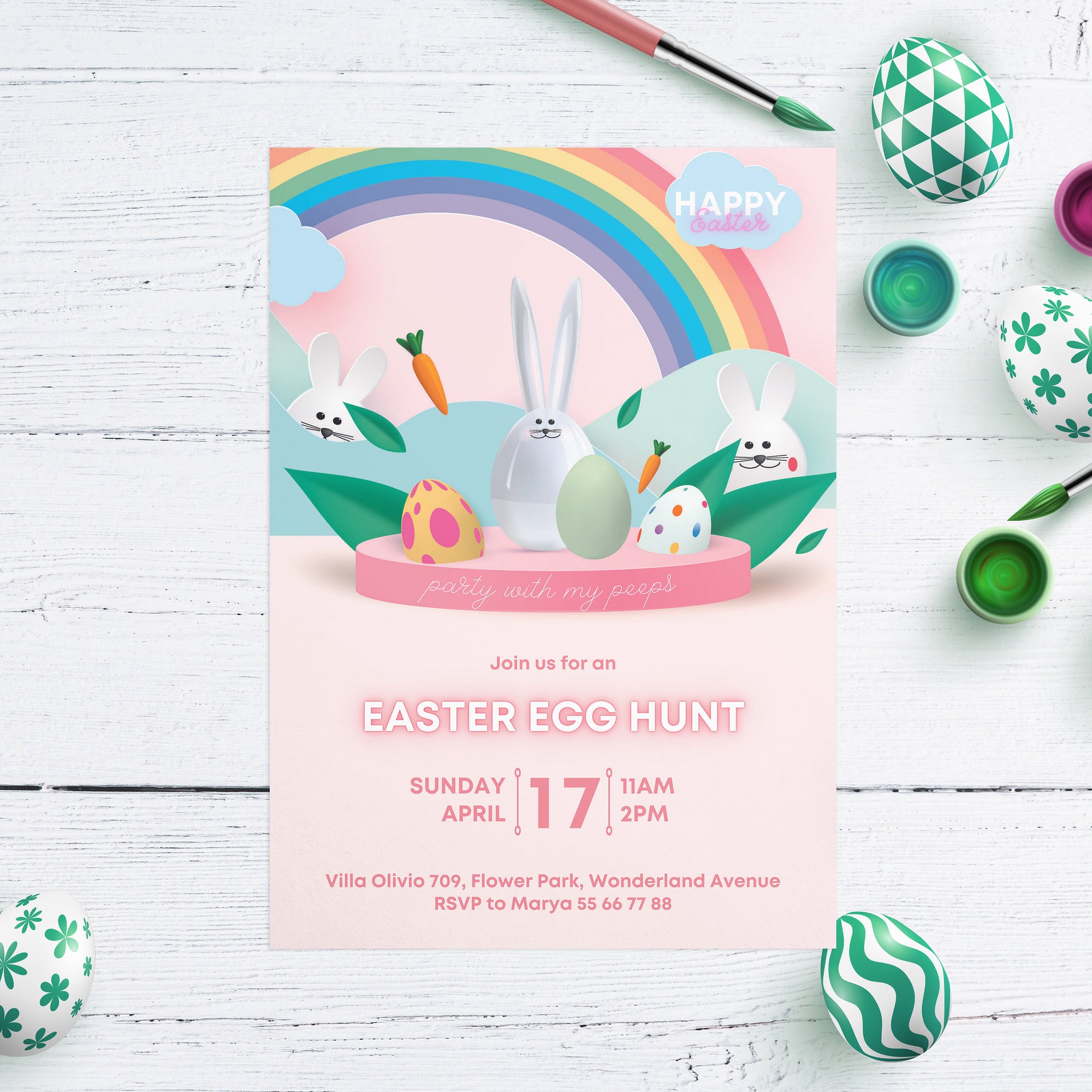 Easter Peeps Instant Download, Party with my Peeps Printable Invite Template - Edit with Canva